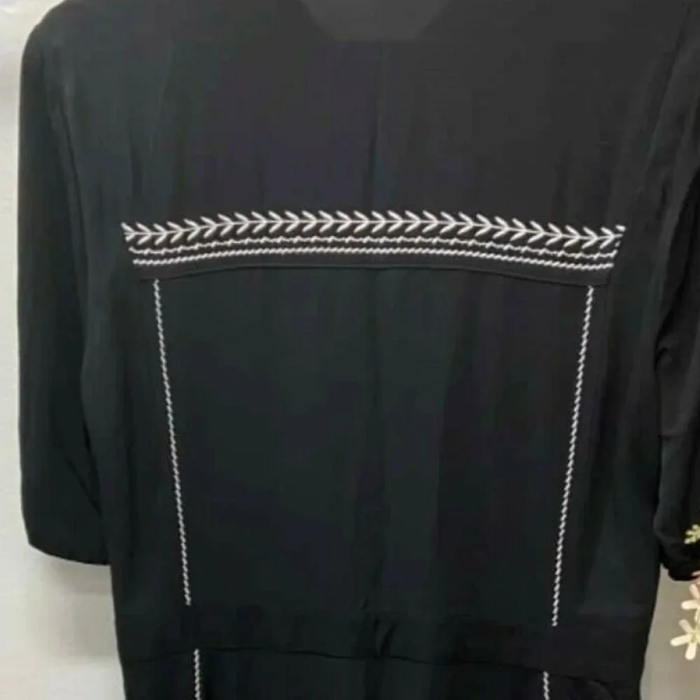 COUNTRY ROAD Embroidered Black Long Sleeve Shirt Dress - Picture 13 of 16